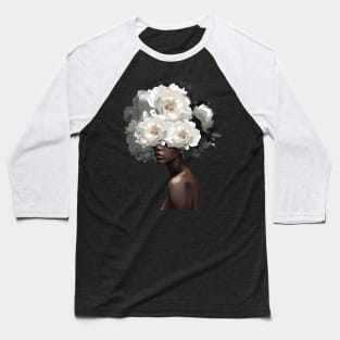 White Flower On Black Women African American Women Baseball T-Shirt